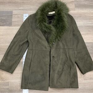 Calvin Klein Olive Teddy Jacket with Faux Fur Collar
